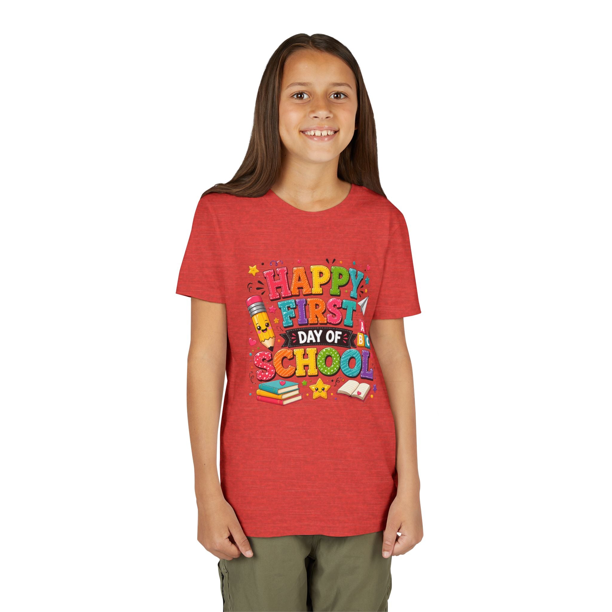 Youth Tee — "Happy First Day of School" Back-to-School Graphic Shirt