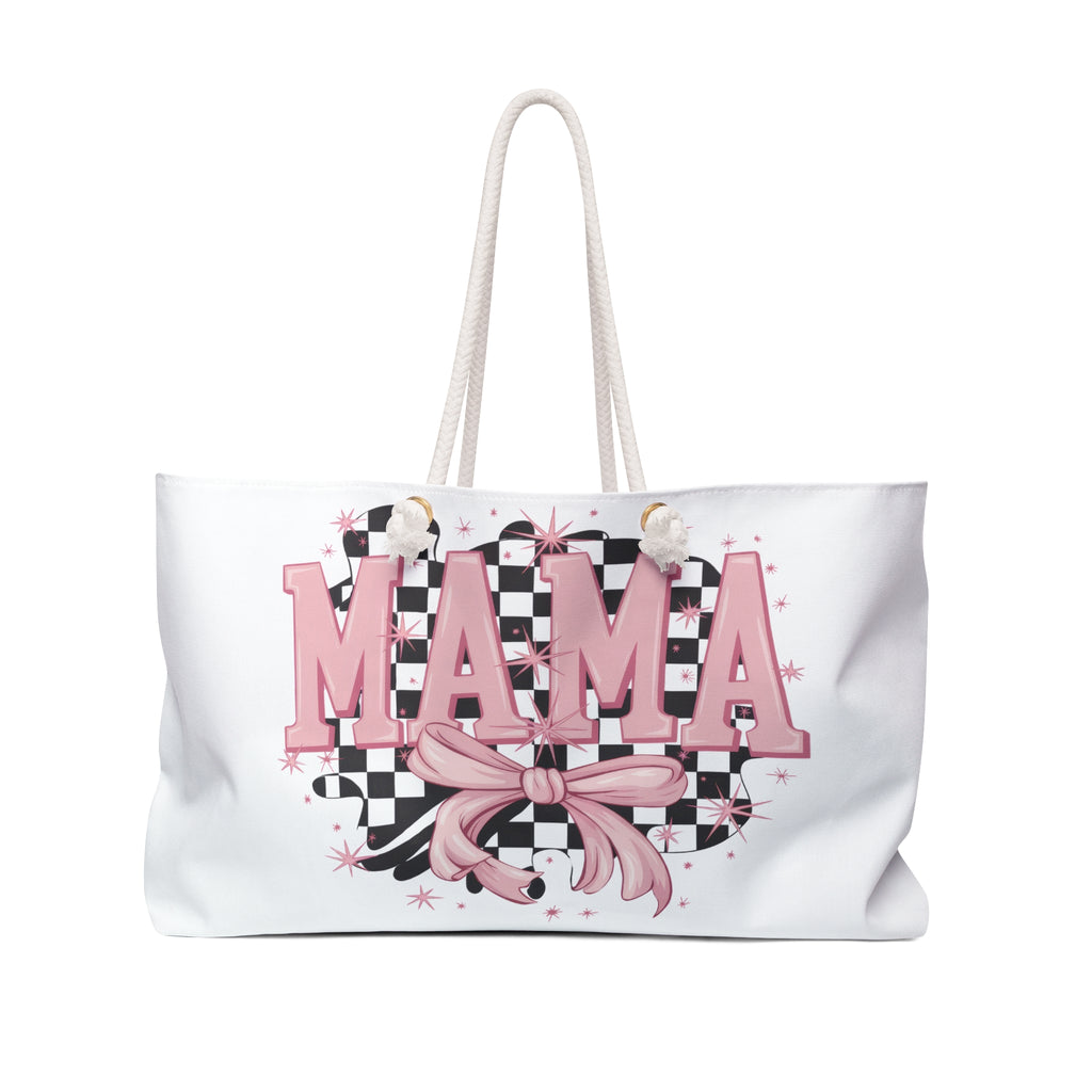 Mama Graphic Weekender Bag — Pink Checker Heart Travel Tote