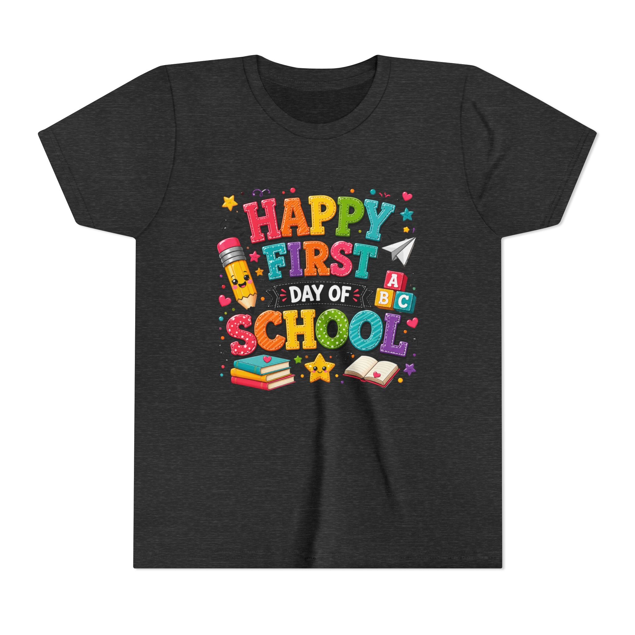 Youth Tee — "Happy First Day of School" Back-to-School Graphic Shirt