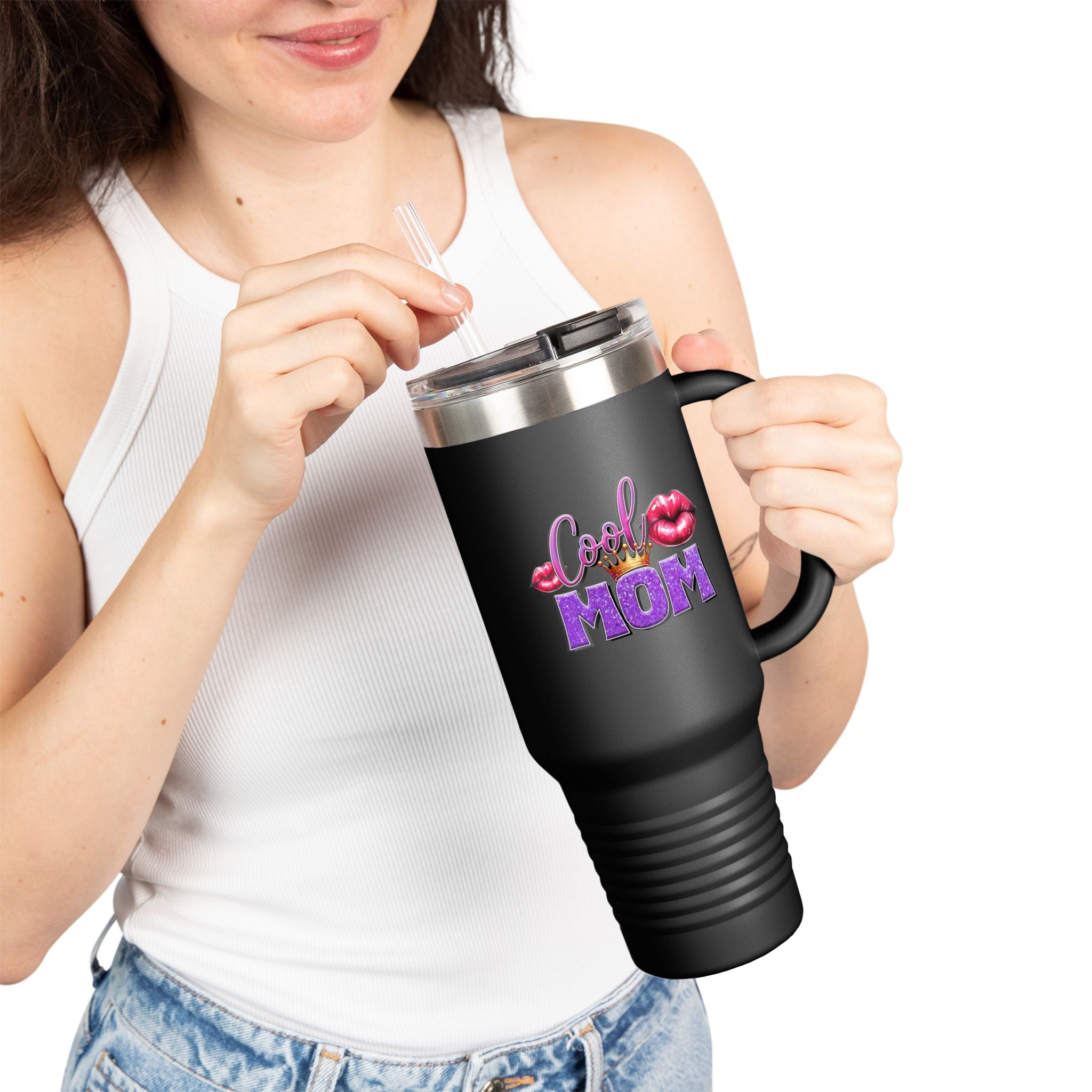 40oz Insulated Travel Mug – Loud Mom Lip Print (Keeps Drinks Hot & Cold)