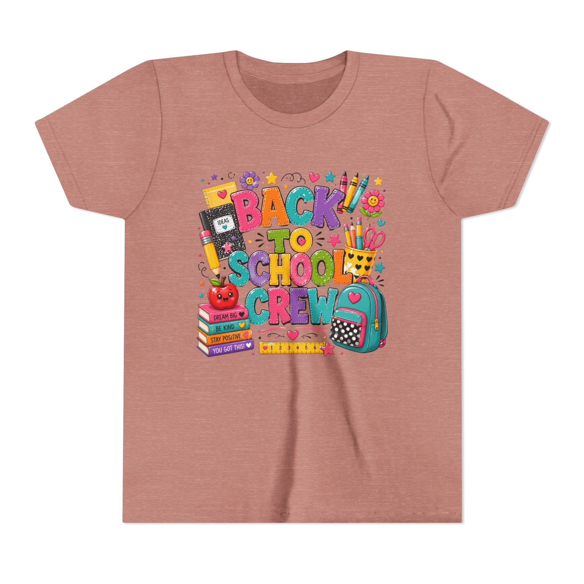 Back to School Crew Youth Tee — Colorful Kids' School Backpack & Books Graphic Shirt