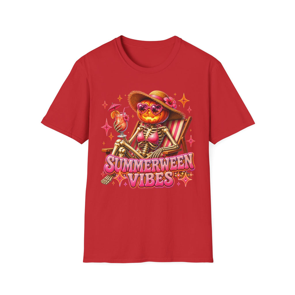 Summerween Vibes T-Shirt — Pumpkin Skeleton Beach Tee
