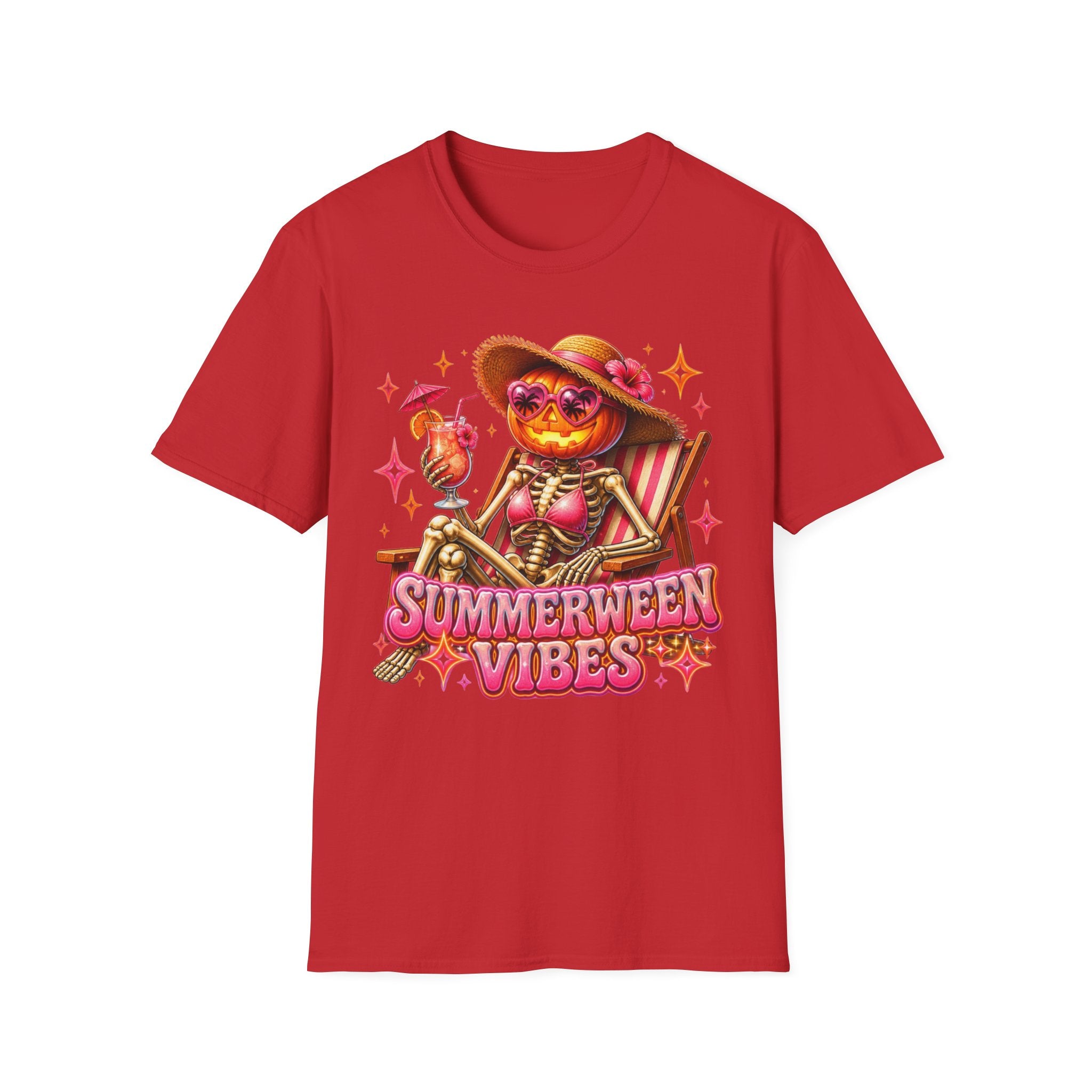 Summerween Vibes T-Shirt — Pumpkin Skeleton Beach Tee
