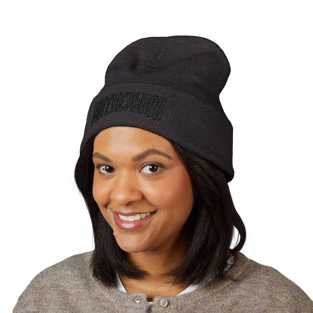 Motherhood Embroidered Cuffed Beanie — Cozy Mom Knit Hat
