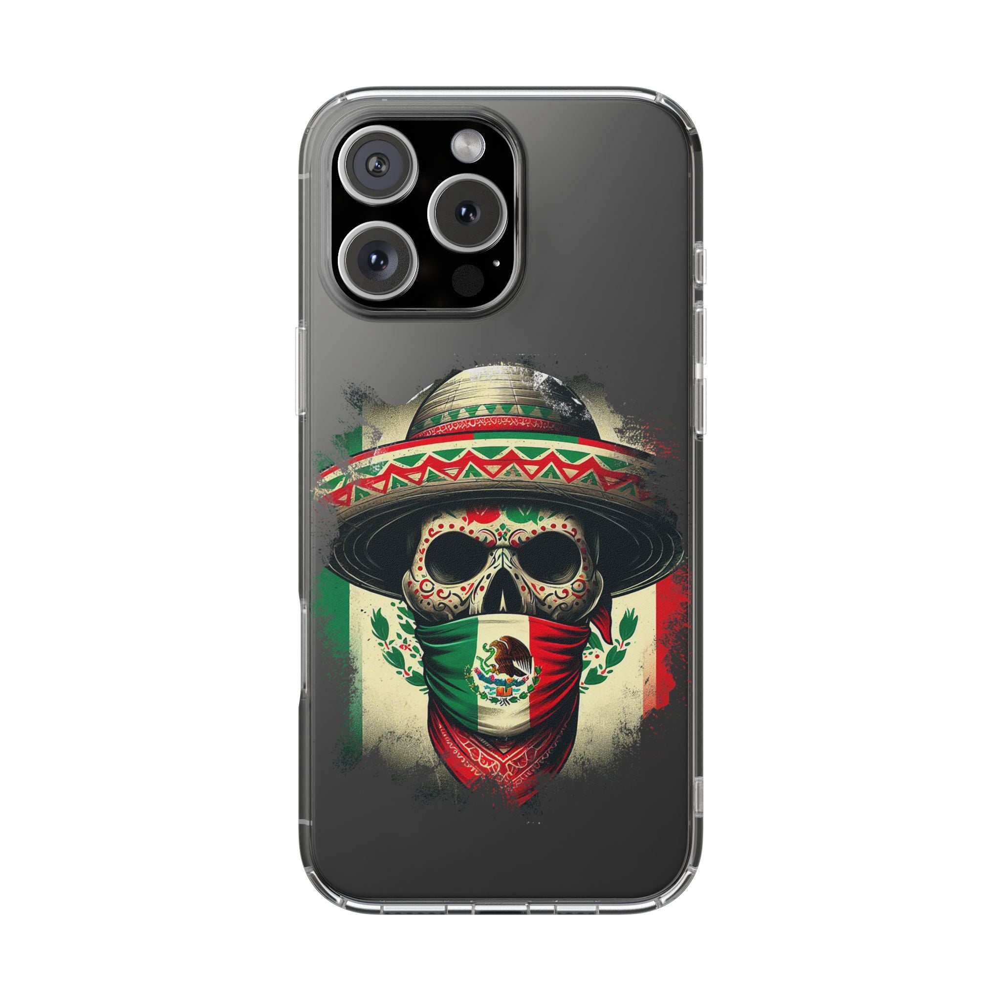 Clear Magnetic Phone Case — Day of the Dead Skull with Mexican Flag Bandana