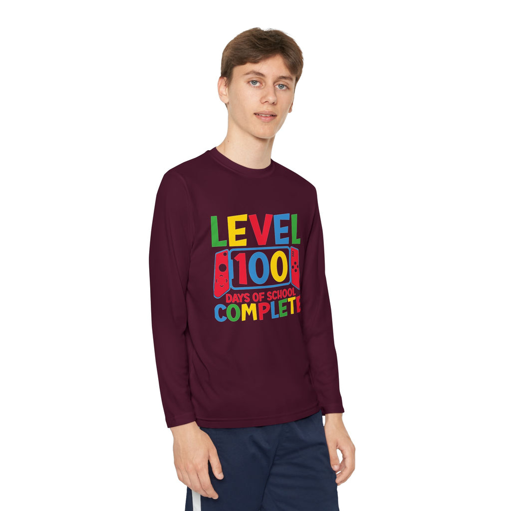 Youth Long Sleeve Shirt - "Level 100 Days of School Complete" 100th Day Celebration Tee