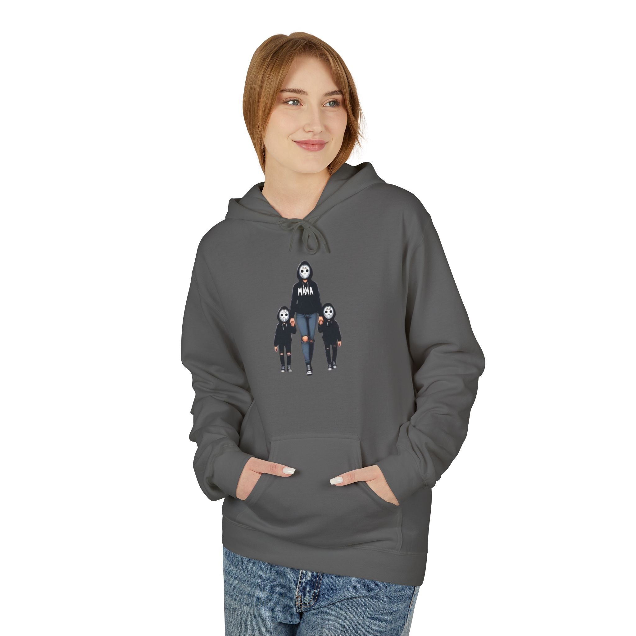Horror Family Graphic Hoodie – Creepy Trio Skeleton & Child Design
