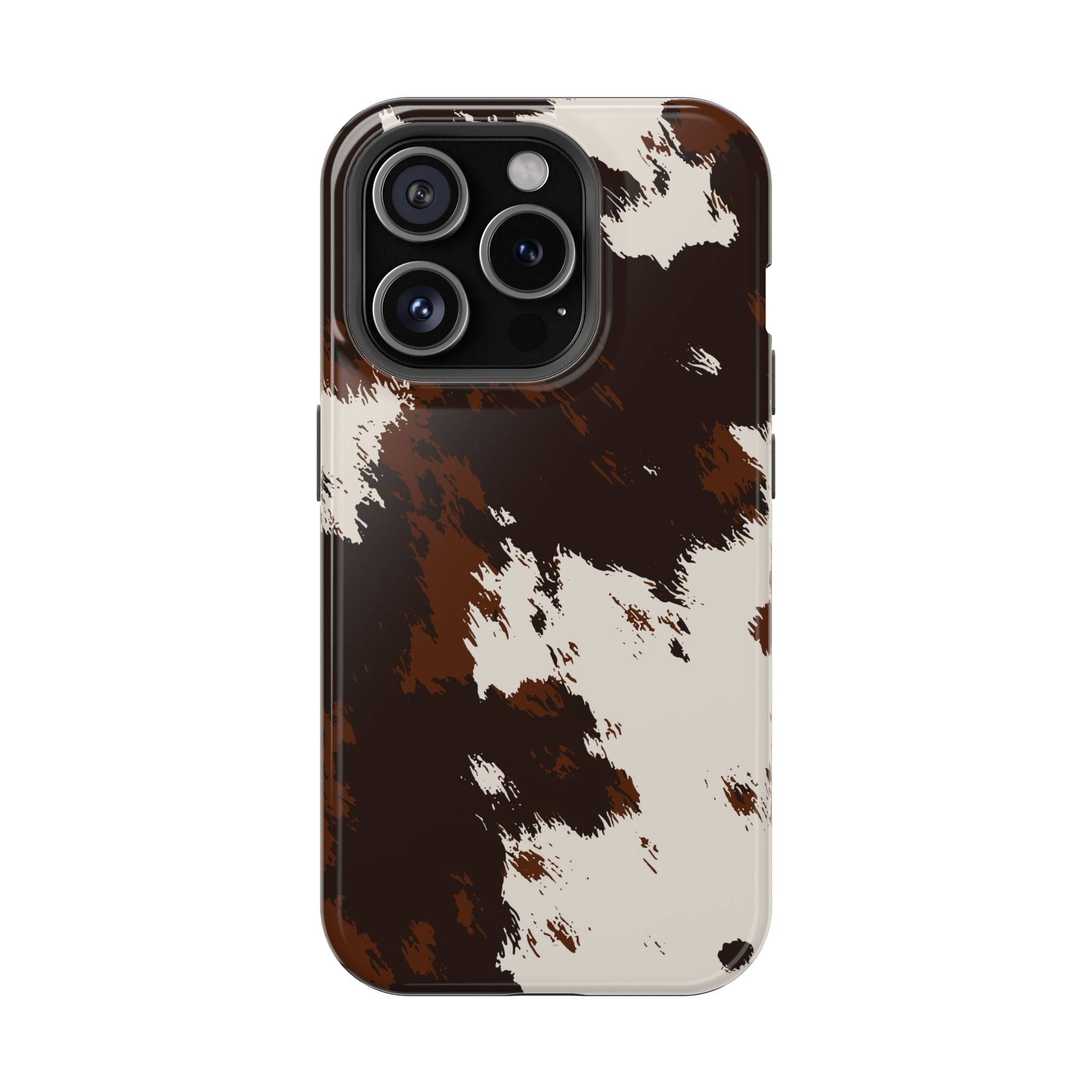 Cowhide Print Impact Phone Case — Brown & Cream Protective Cover