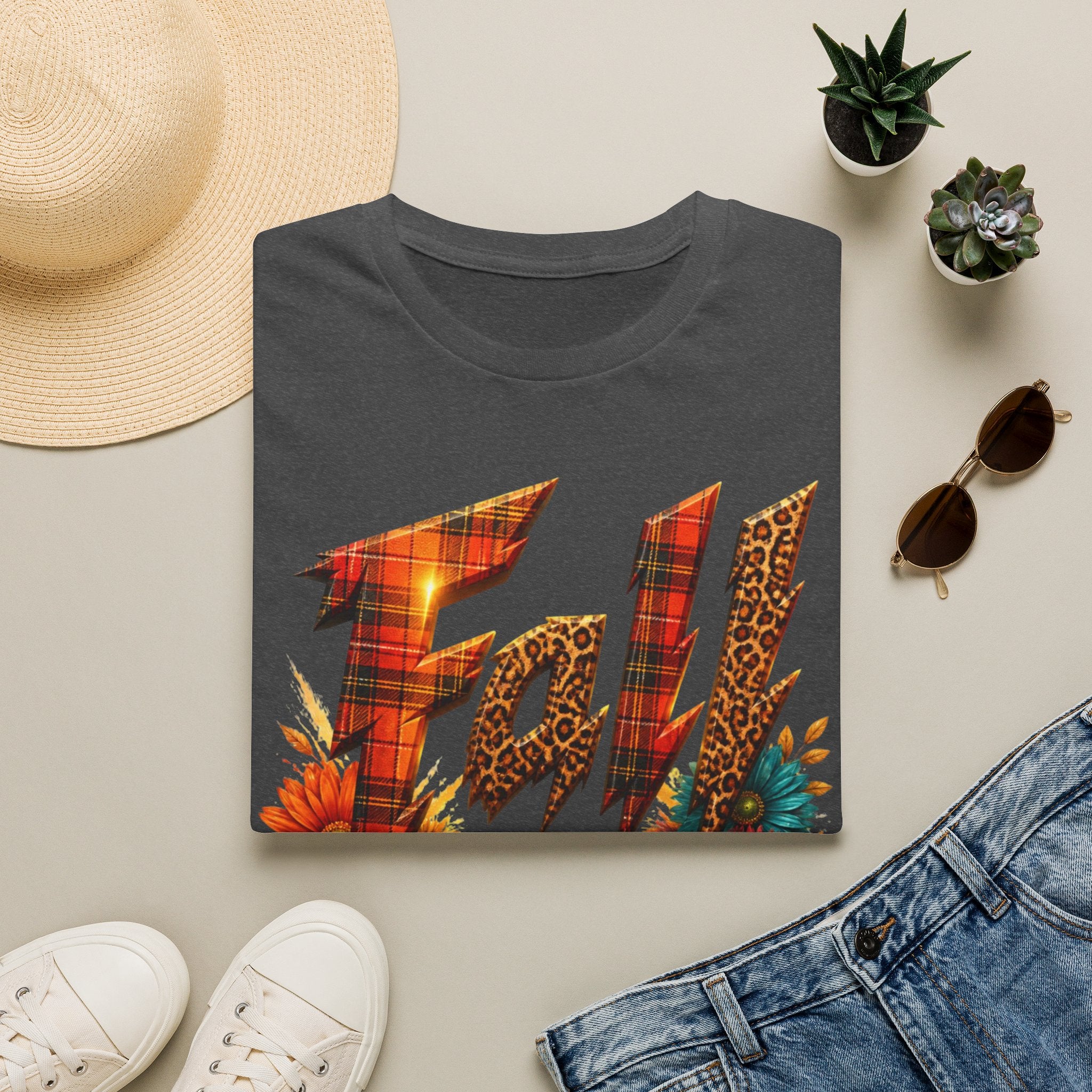 Fall Floral Plaid T-Shirt — "Thankful Grateful Blessed" Autumn Tee