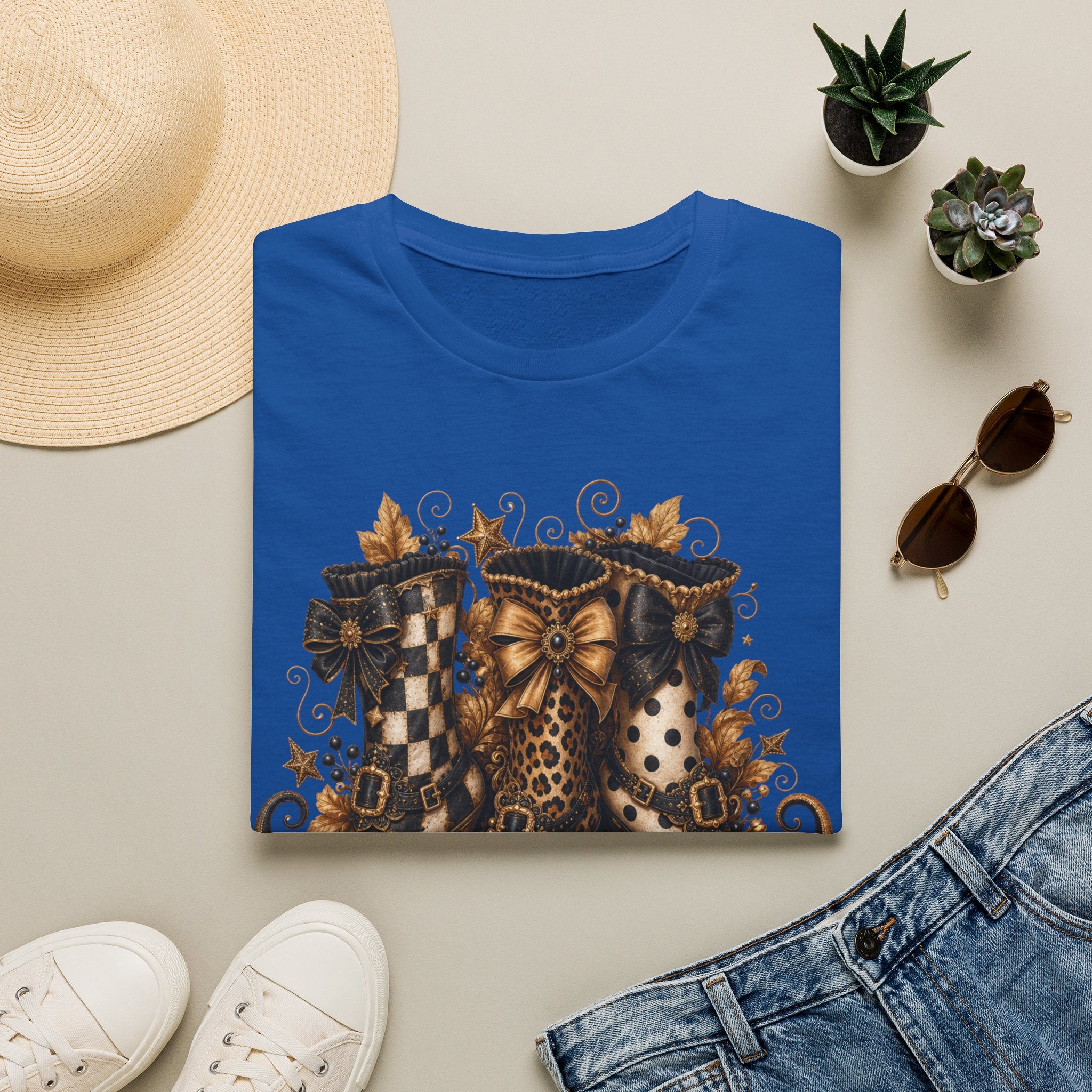Leopard & Plaid Fall Boots Graphic T-Shirt