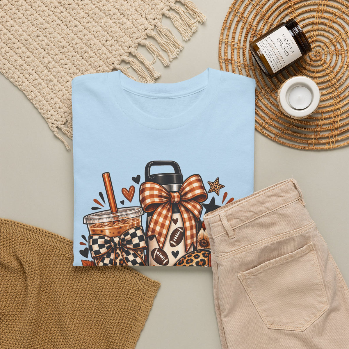 Fall Cozy Coffee T-Shirt — Pumpkin Spice, Plaid Bows & Floral Autumn Graphic Tee