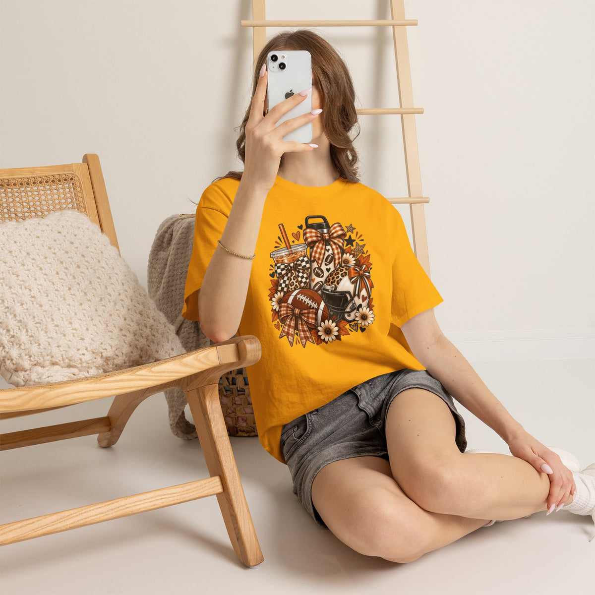 Fall Cozy Coffee T-Shirt — Pumpkin Spice, Plaid Bows & Floral Autumn Graphic Tee