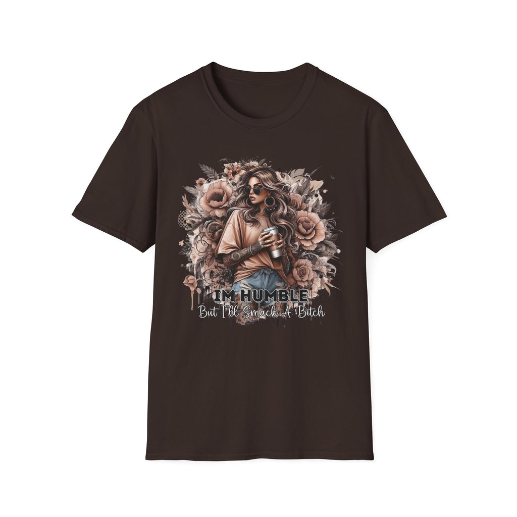 Graphic T-Shirt - 'Stay Humble' Floral Girl Vintage Coffee Tee