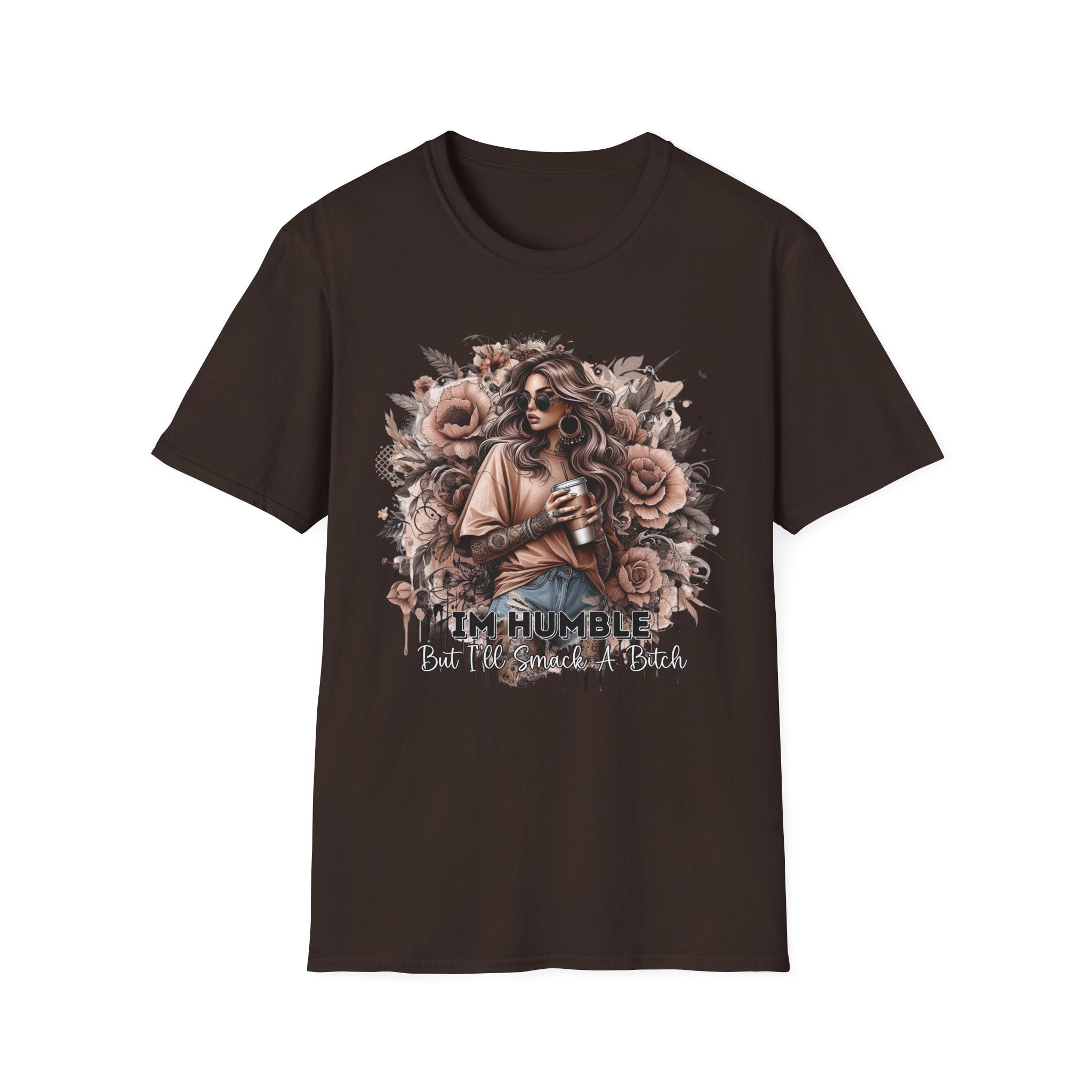 Graphic T-Shirt - 'Stay Humble' Floral Girl Vintage Coffee Tee