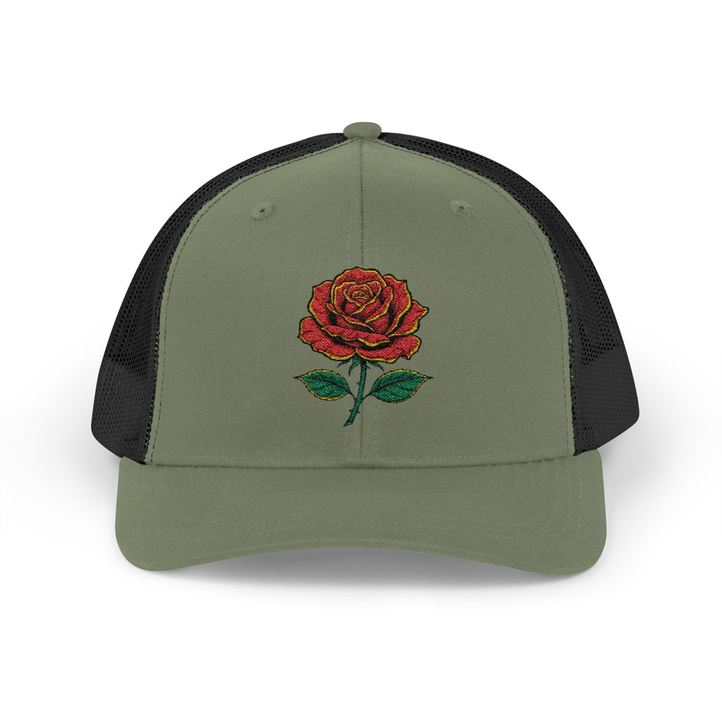 Embroidered Red Rose Trucker Cap