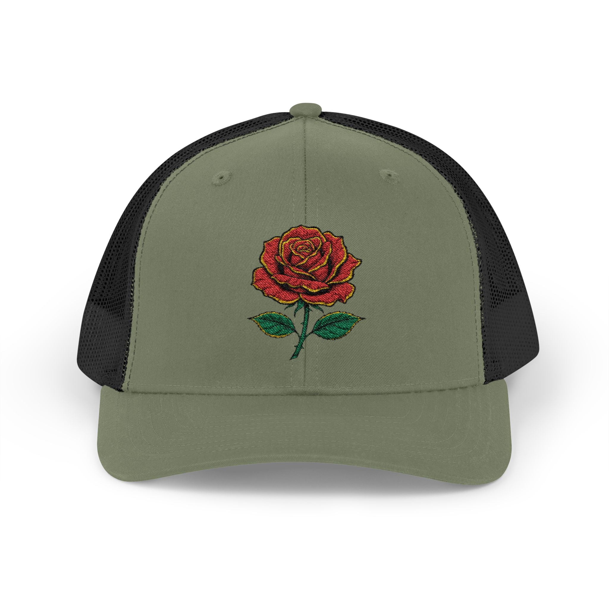 Embroidered Red Rose Trucker Cap