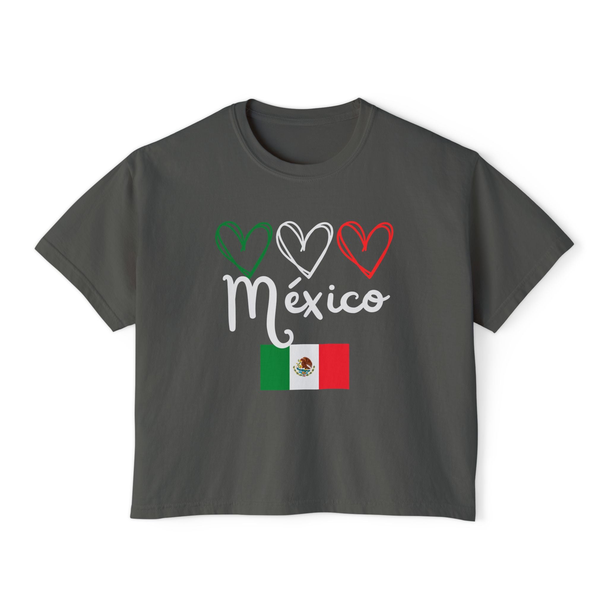 Mexico Flag Boxy Tee — Hearts & 'México' Women's Crop T-Shirt