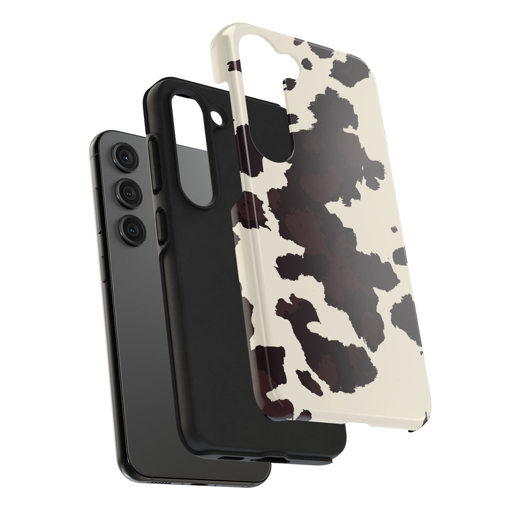 Cow Print Tough Phone Case — Brown Cream Protective Phone Cover