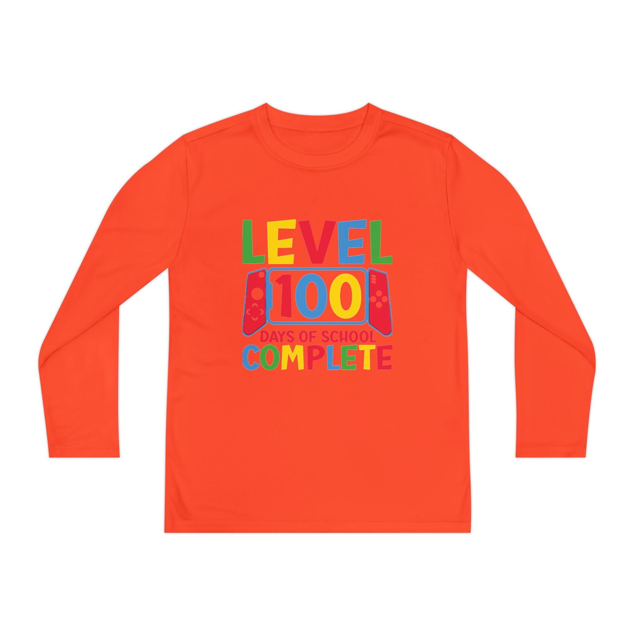 Youth Long Sleeve Shirt - "Level 100 Days of School Complete" 100th Day Celebration Tee