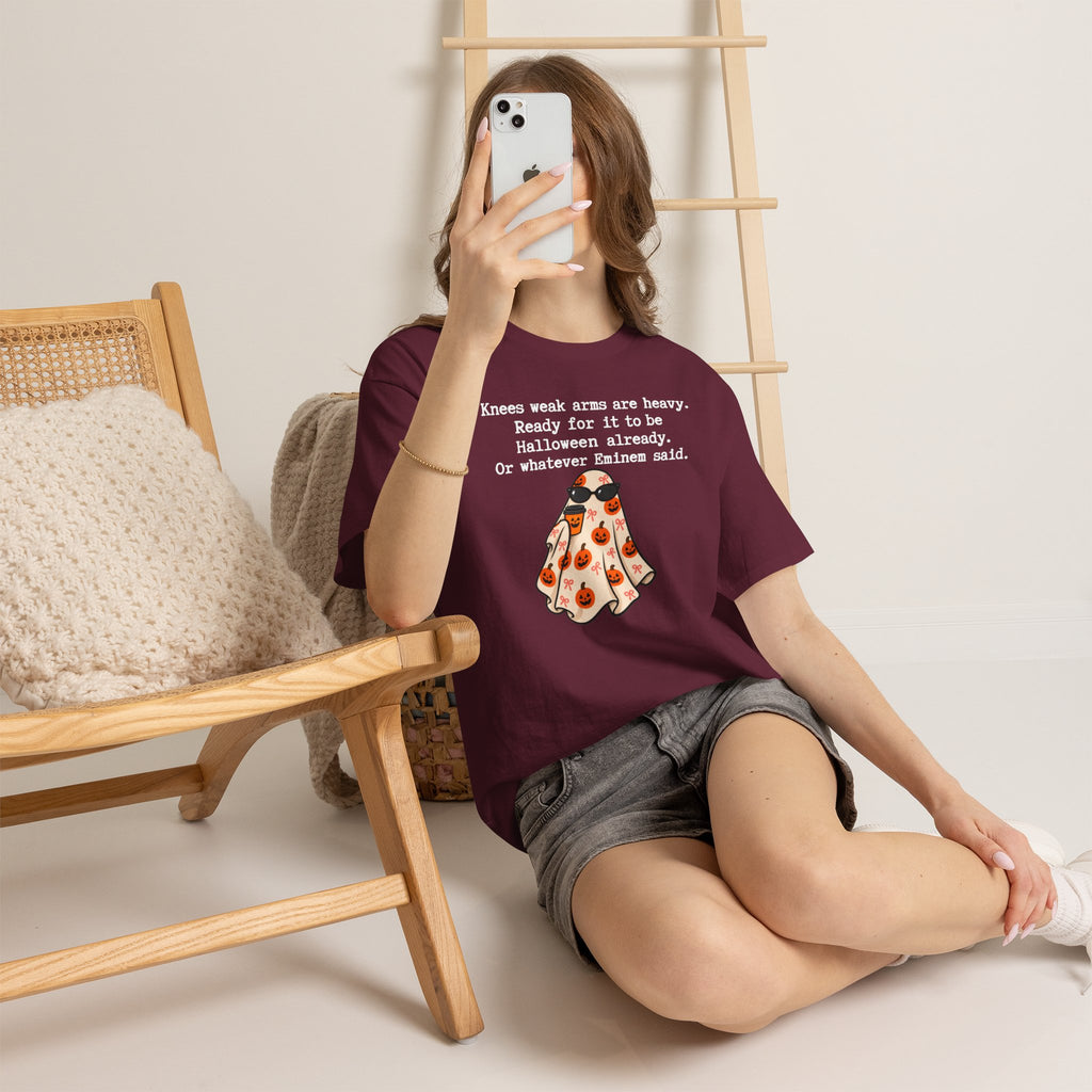 Funny Halloween Ghost T‑Shirt – "Knees Weak Arms Are Heavy" Pumpkin Ghost Tee