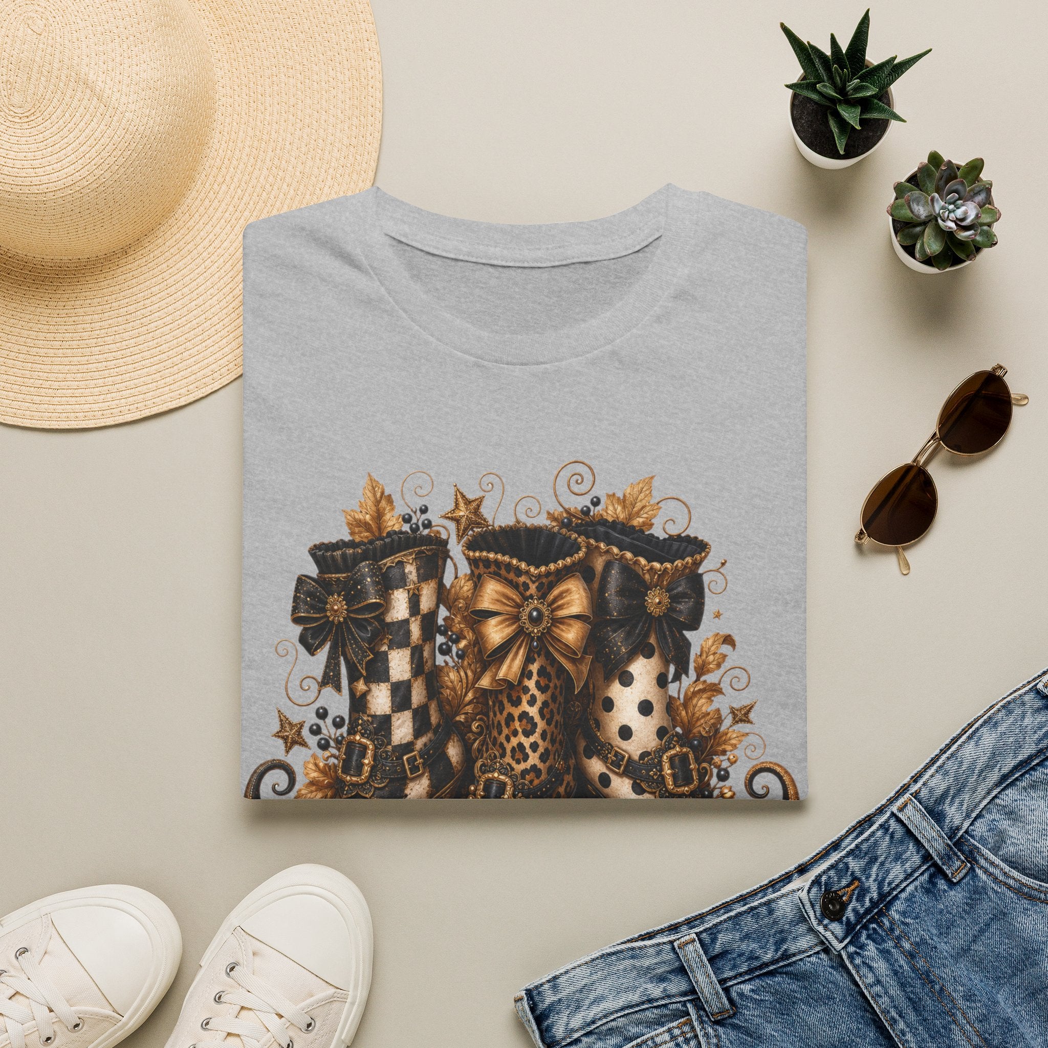Leopard & Plaid Fall Boots Graphic T-Shirt