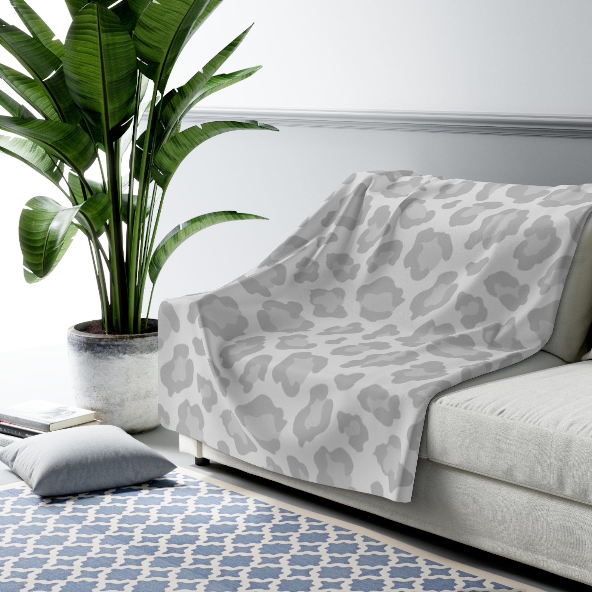 Gray Leopard Print Sherpa Blanket