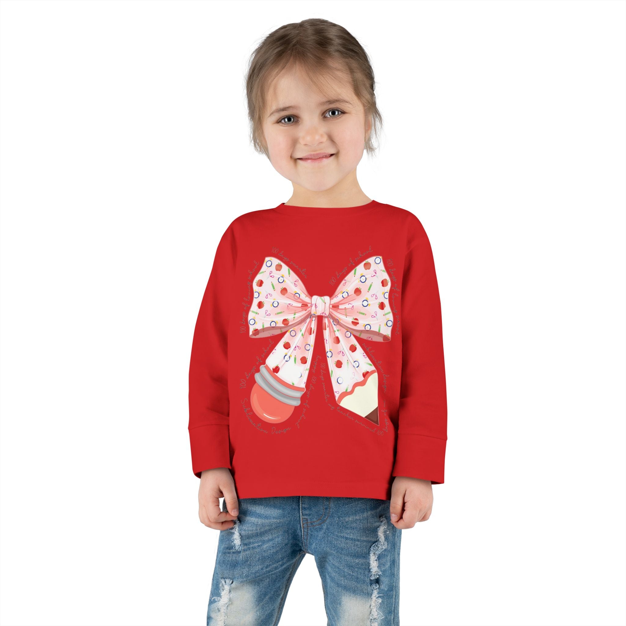Pink Polka Dot Bow Toddler Long Sleeve Tee