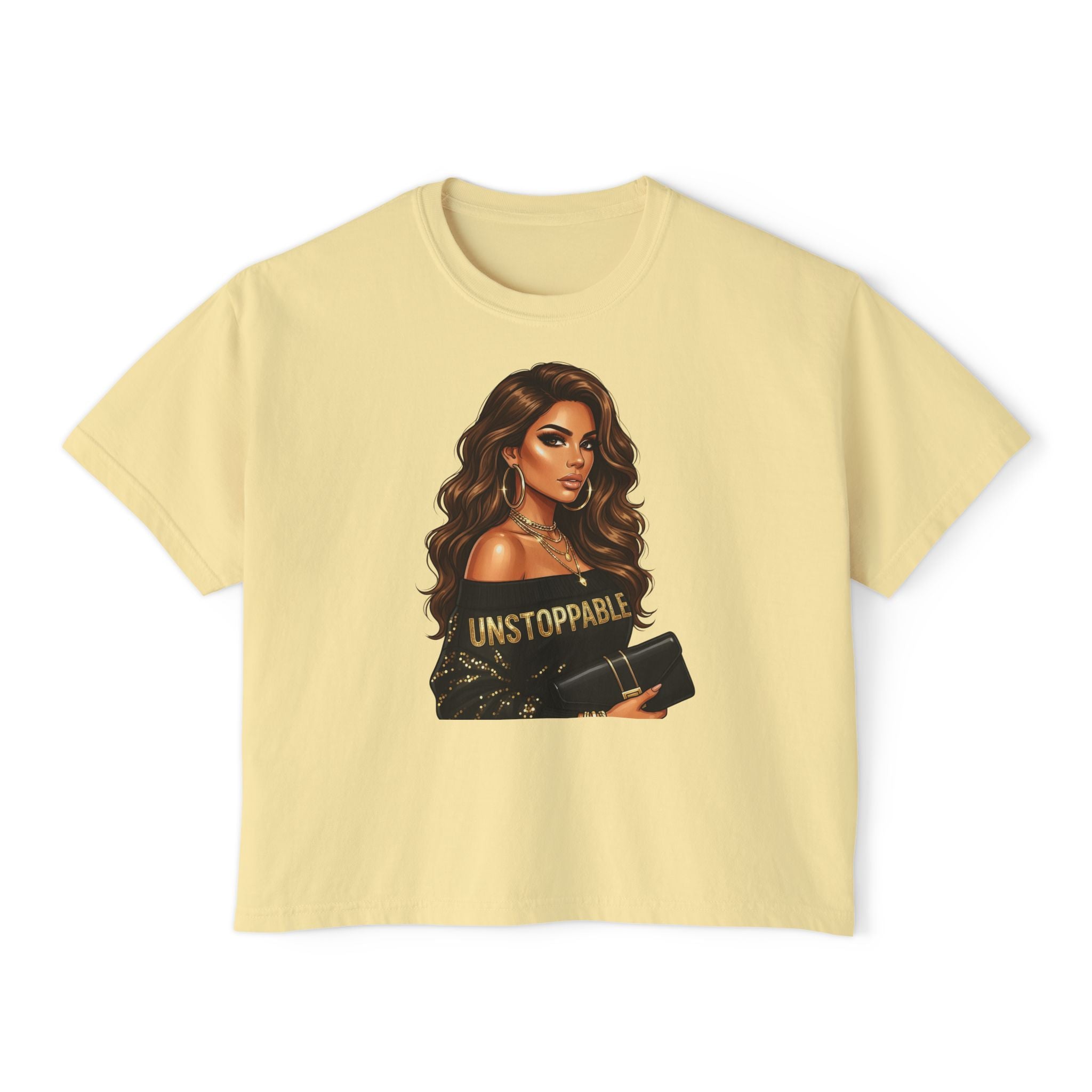 Unstoppable Woman Boxy Tee — Empowerment Graphic Crop Top