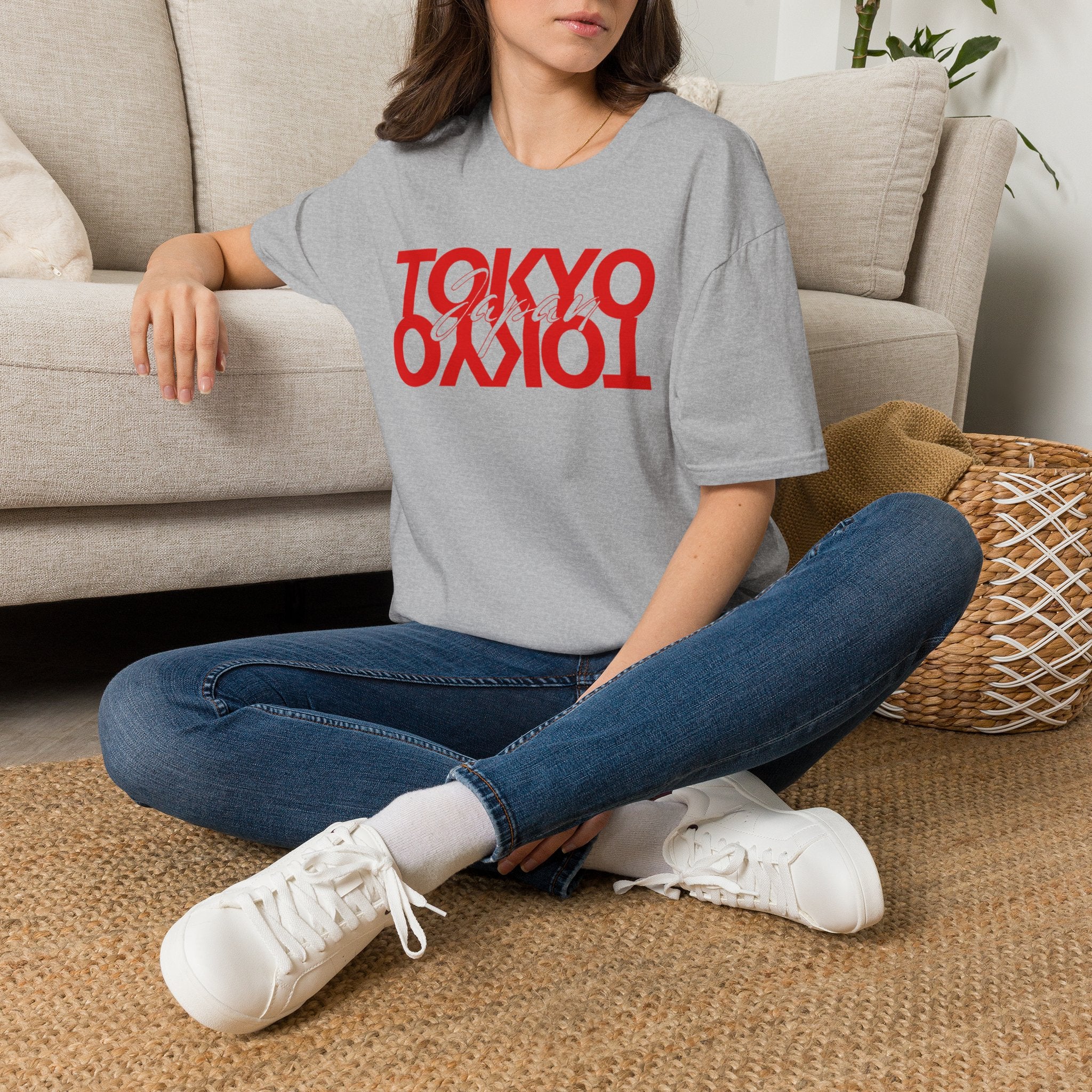 Tokyo Floral T-Shirt — Mirrored Red Logo "Tokyo" Graphic Tee