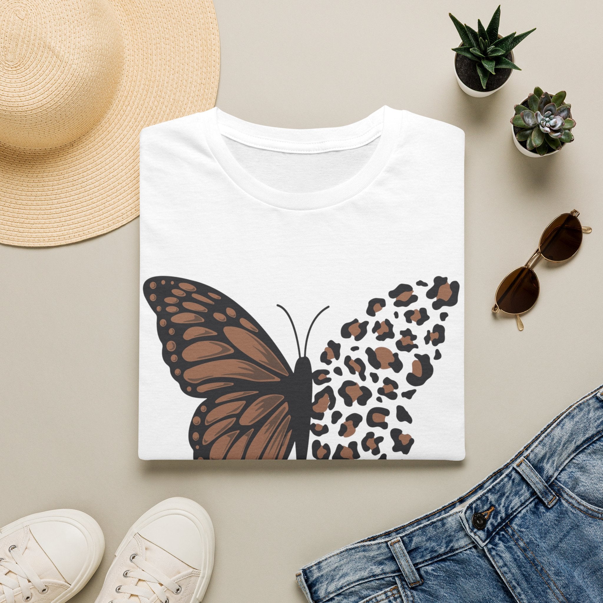 Butterfly Leopard Tee — Brown Monarch & Leopard Print Graphic T-Shirt