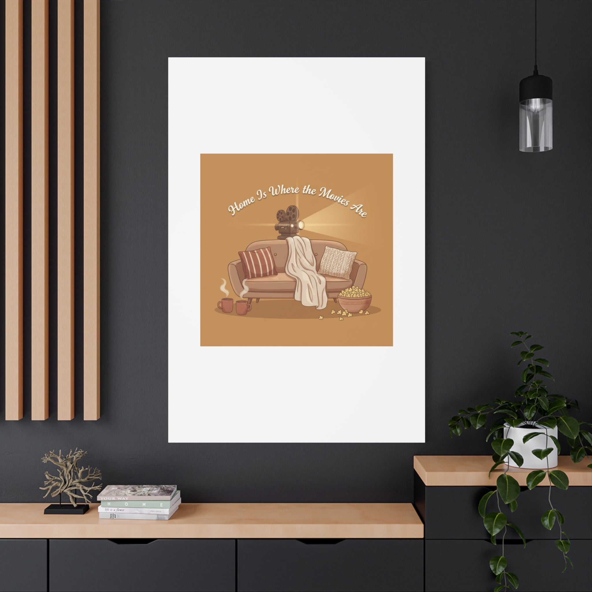 Home Is Where the Movies Are Canvas | cozy night art, home cinema decor