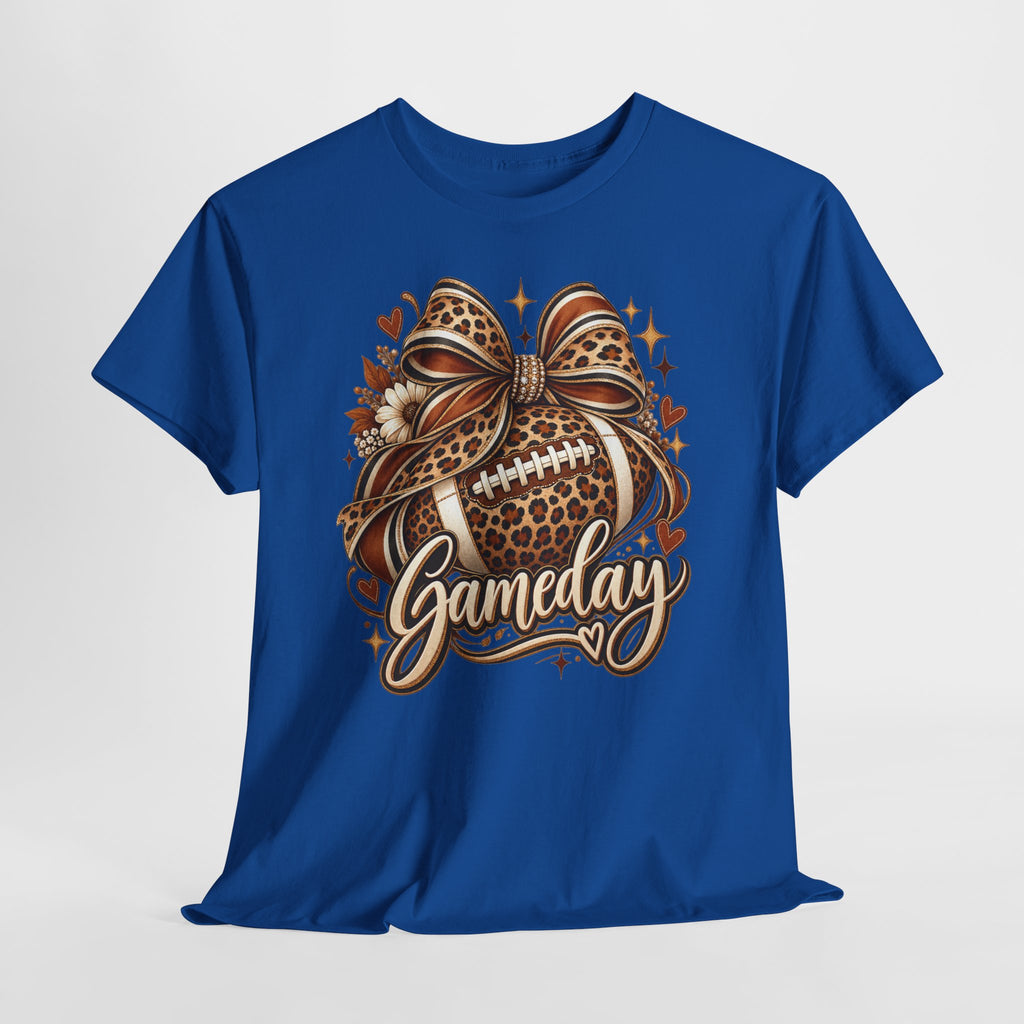 Gameday Football Tee — Leopard Print Football with Bow