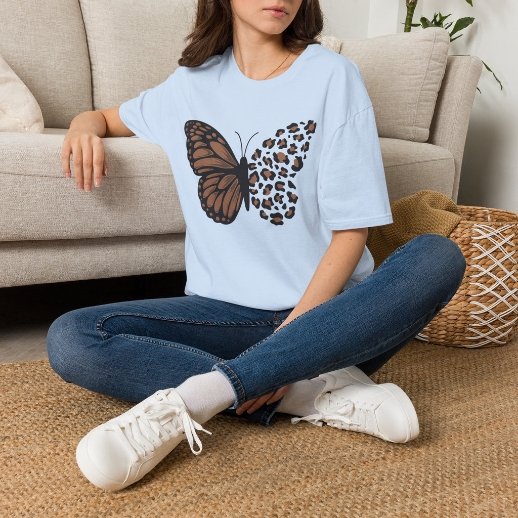 Butterfly Leopard Tee — Brown Monarch & Leopard Print Graphic T-Shirt