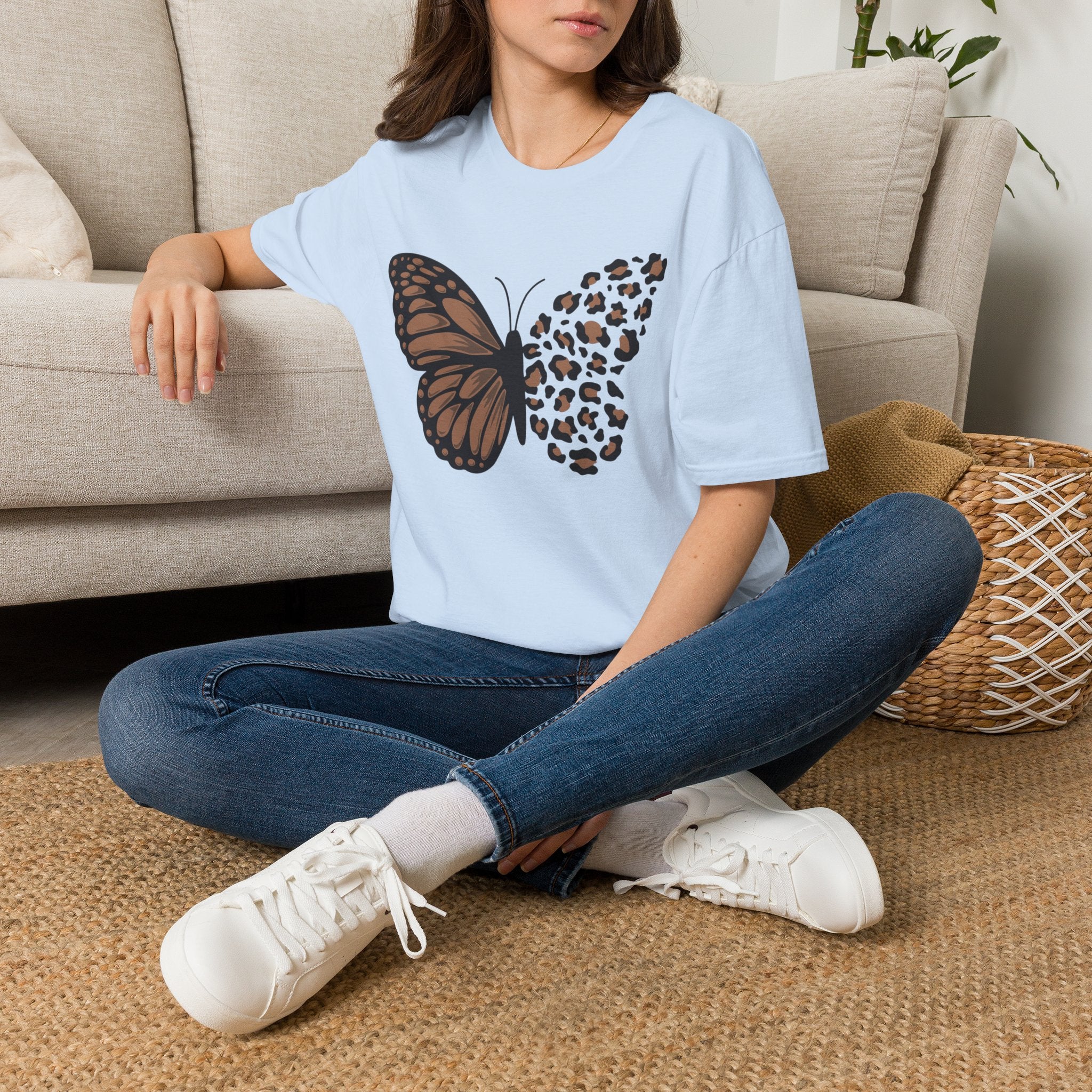 Butterfly Leopard Tee — Brown Monarch & Leopard Print Graphic T-Shirt
