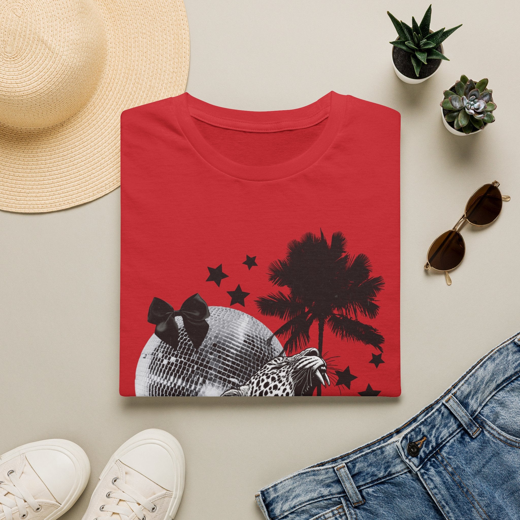 T-Shirt — Retro Disco Leopard Palm Tree Graphic Tee