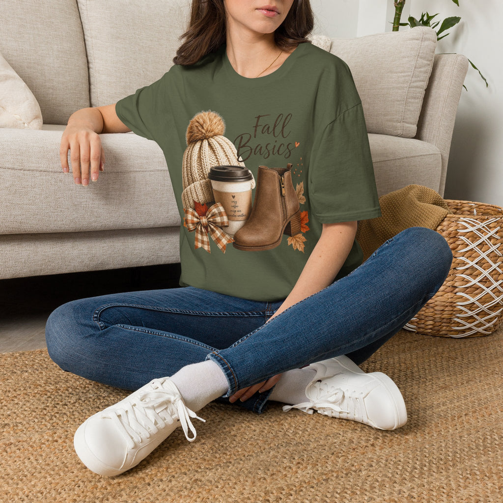 Fall Basics T-Shirt — Cozy Autumn Beanie, Coffee & Boots Tee