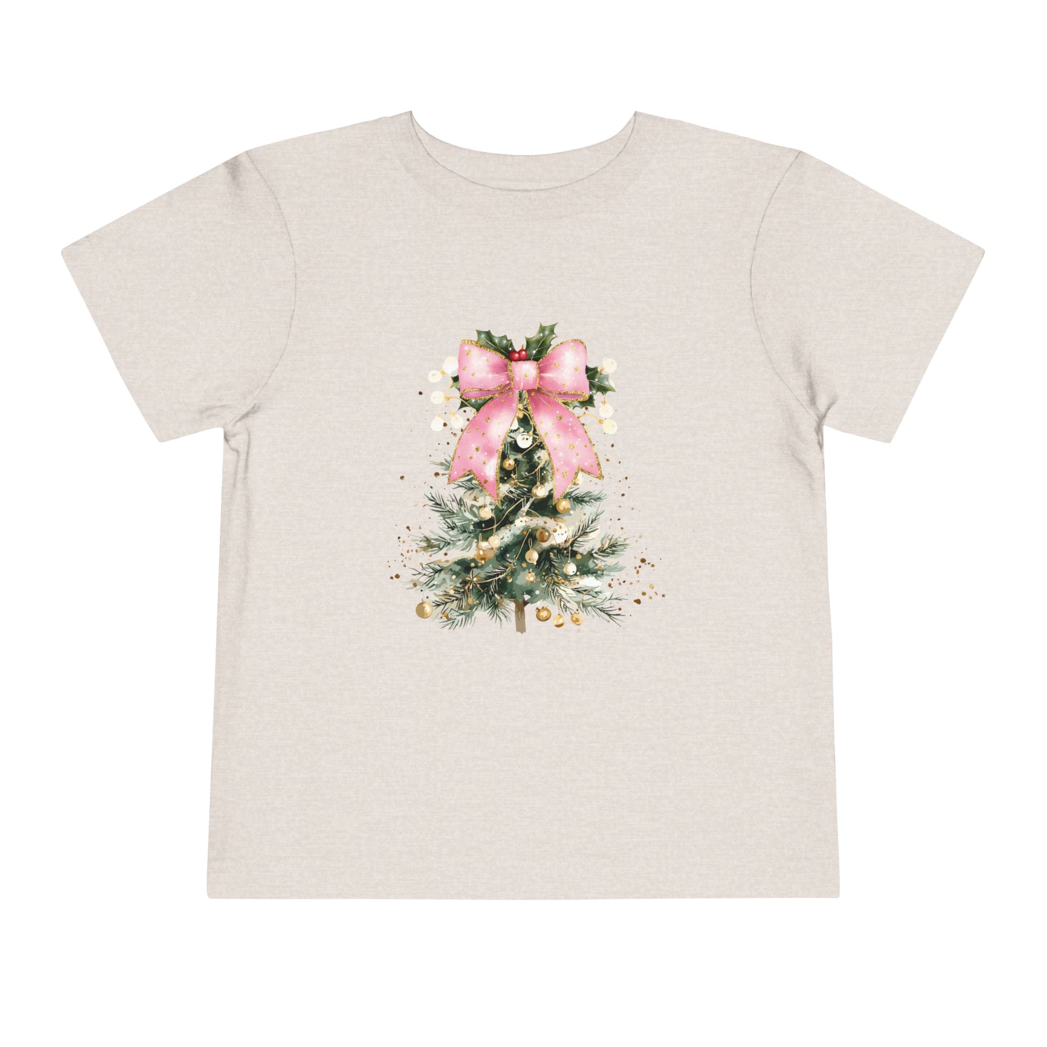 Toddler Christmas Tree Tee — Pink Bow Holiday Shirt