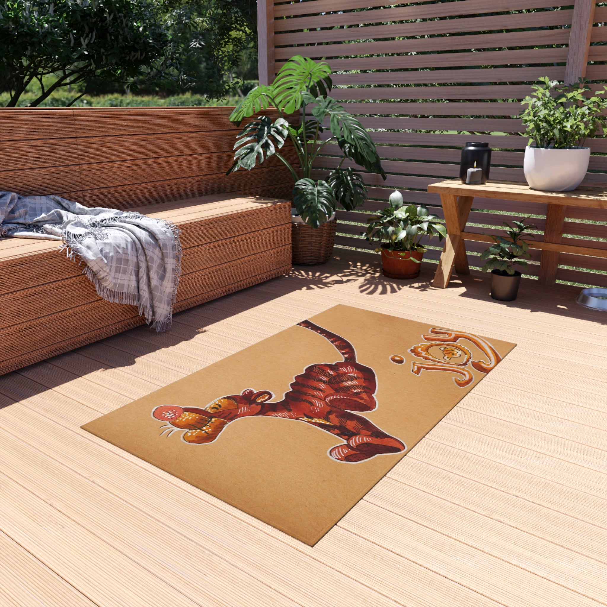 Outdoor Rug — Playful Tiger "Joy" Doormat for Patio & Entry