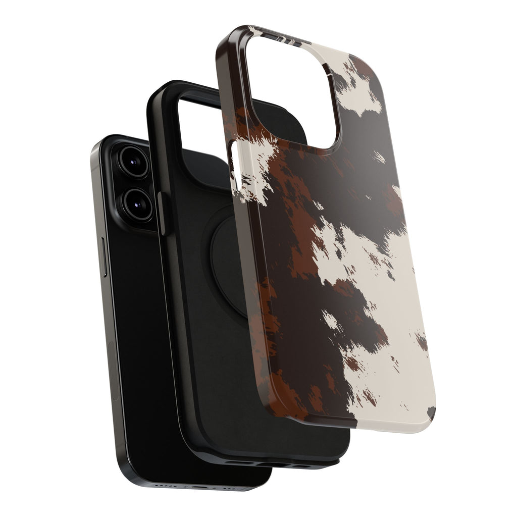 Cowhide Print Impact Phone Case — Brown & Cream Protective Cover