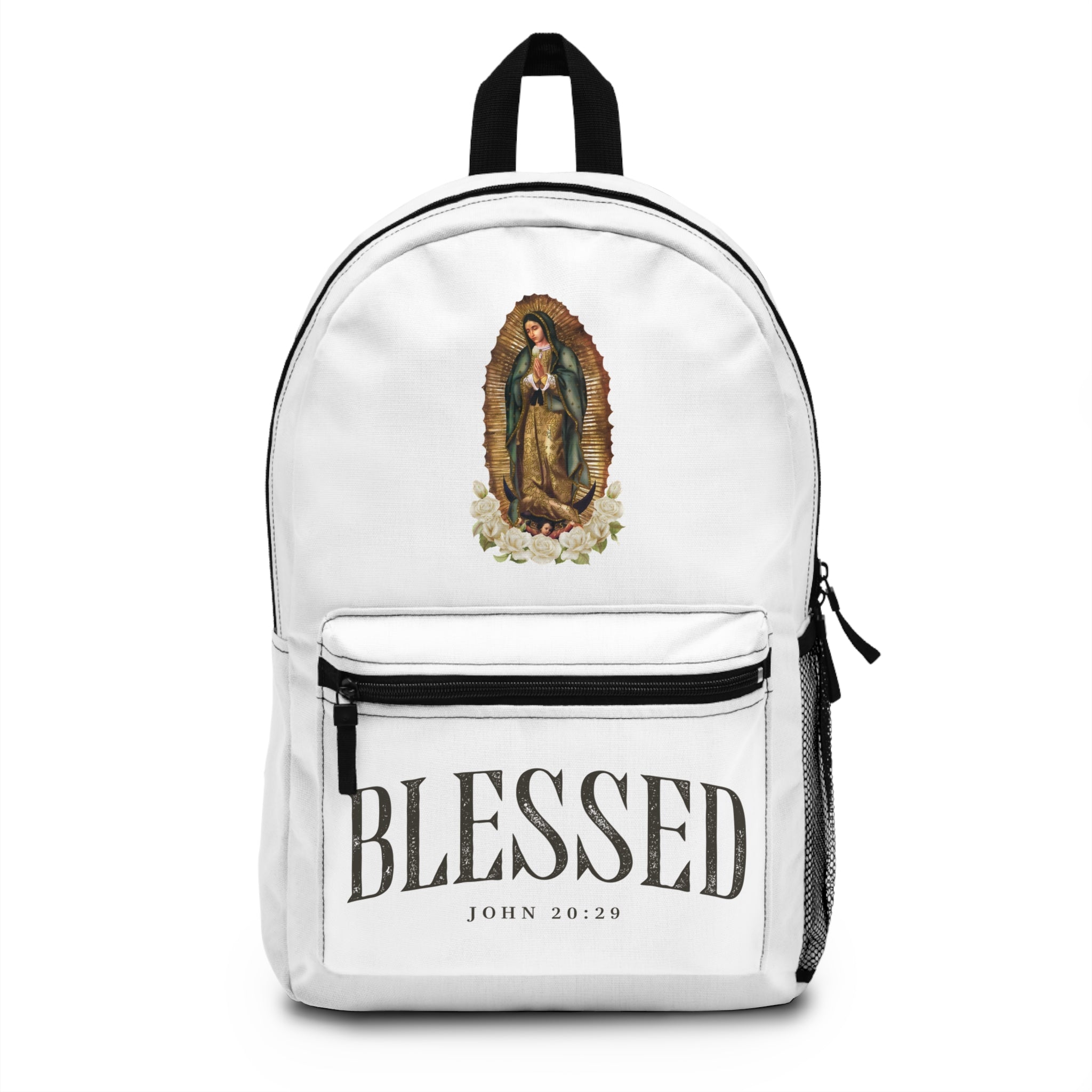 Blessed Backpack — Virgen de Guadalupe Christian Backpack with 'BLESSED' & John 20:29