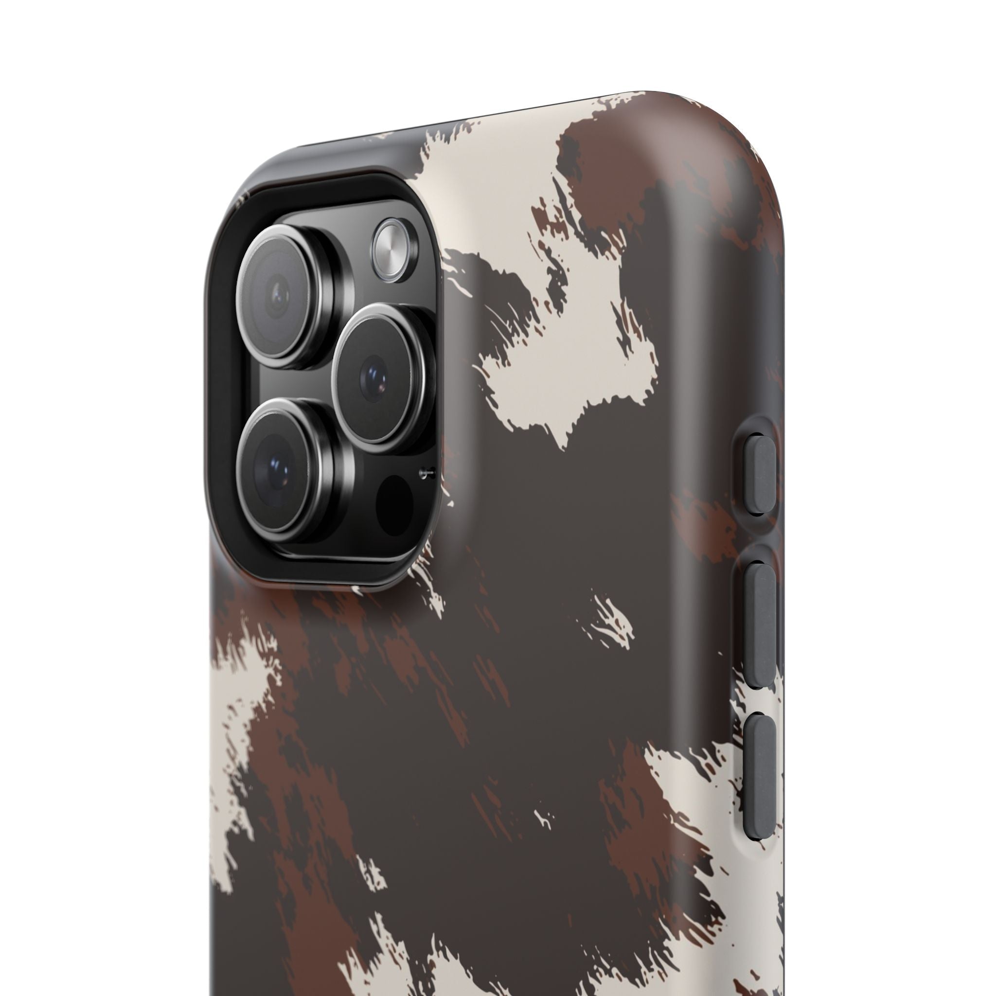 Cowhide Print Impact Phone Case — Brown & Cream Protective Cover