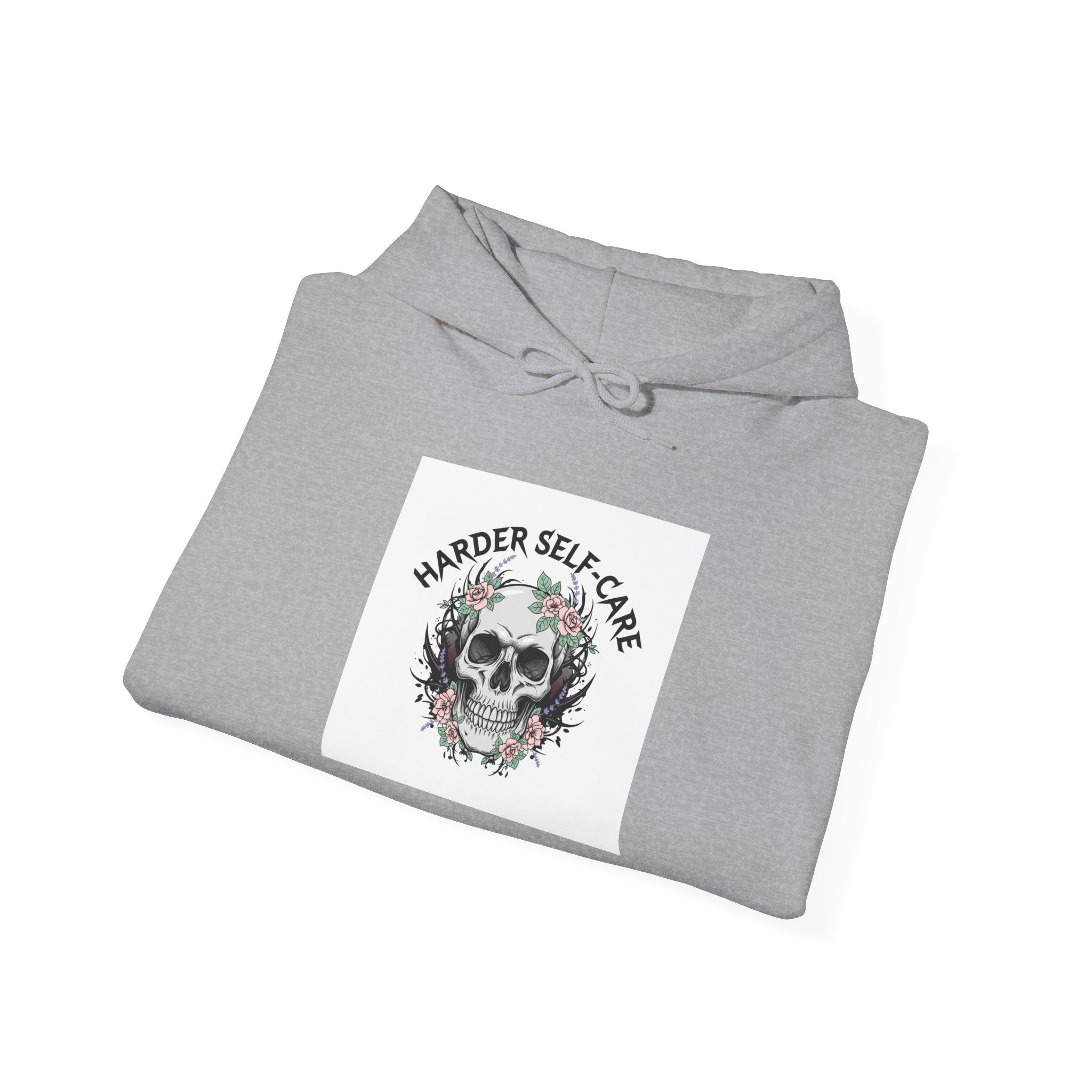 Harder Self-Care Hoodie | metal font shirt, gothic wellness quote