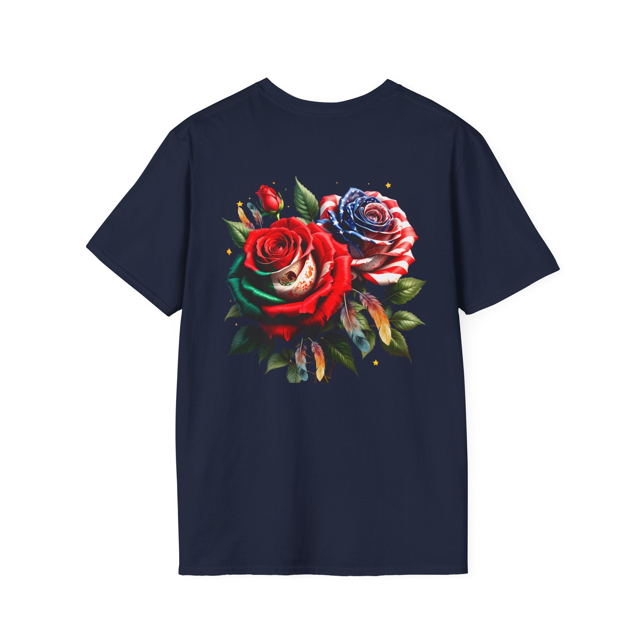 USA Mexico Flag T-Shirt — Small Crossed American & Mexican Flags Tee