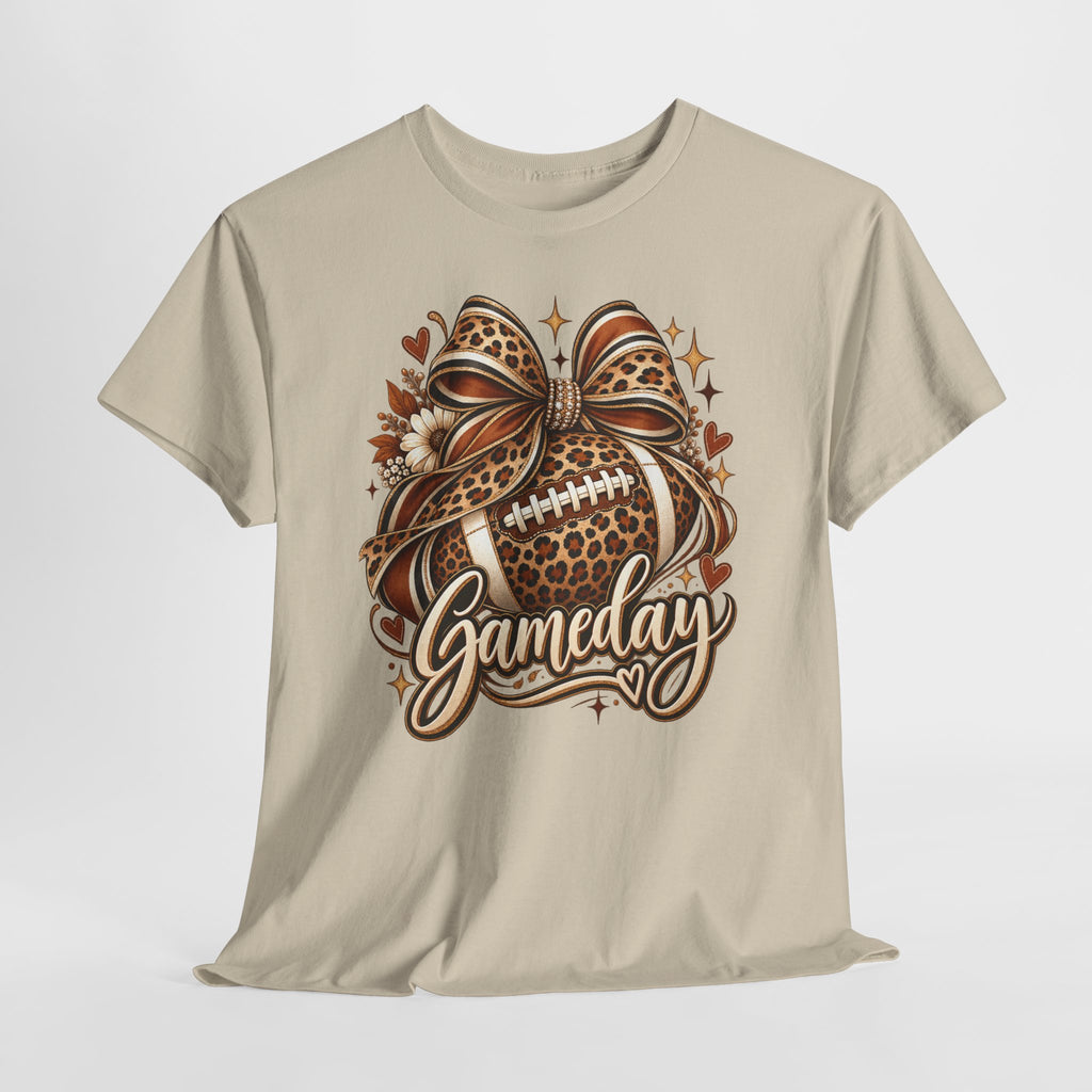 Gameday Football Tee — Leopard Print Football with Bow