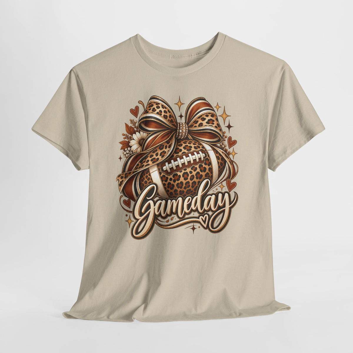 Gameday Football Tee — Leopard Print Football with Bow