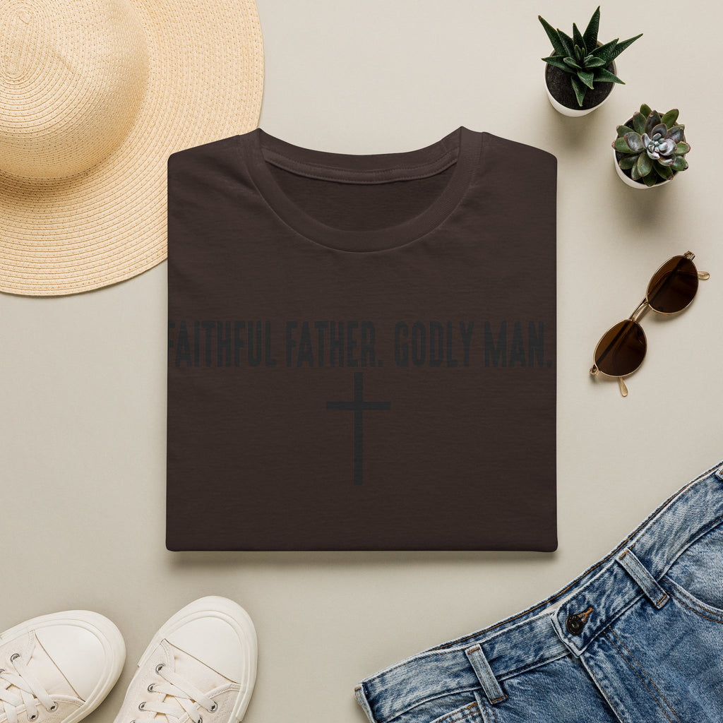 Faithful Father. Godly Man. T‑Shirt — Christian Dad Tee with Cross