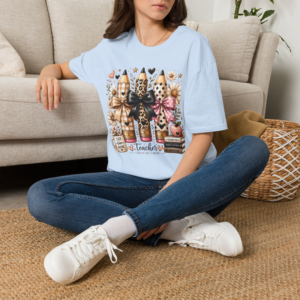 Teacher Pencil Trio Graphic T-Shirt — Leopard & Bow Back-to-School Tee