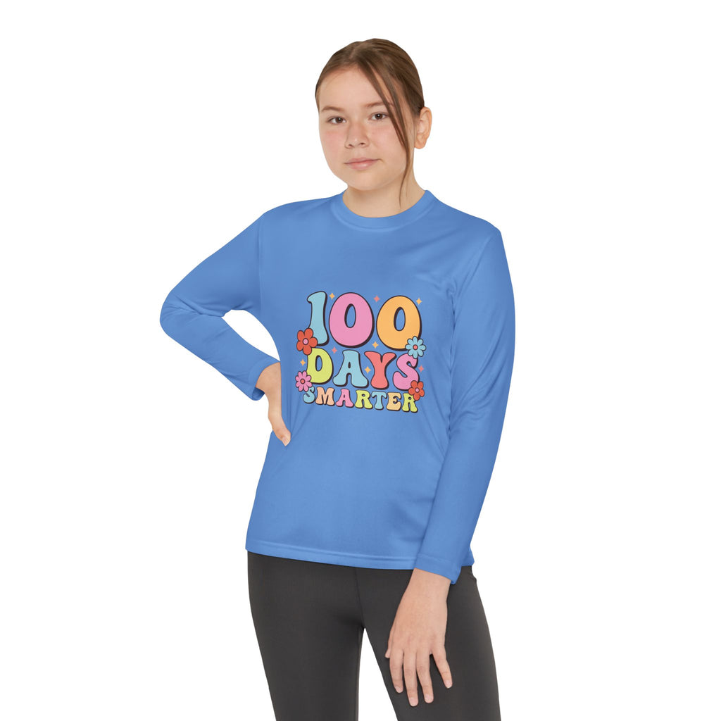 100 Days Smarter Youth Long Sleeve Tee — Retro Floral School Celebration Shirt