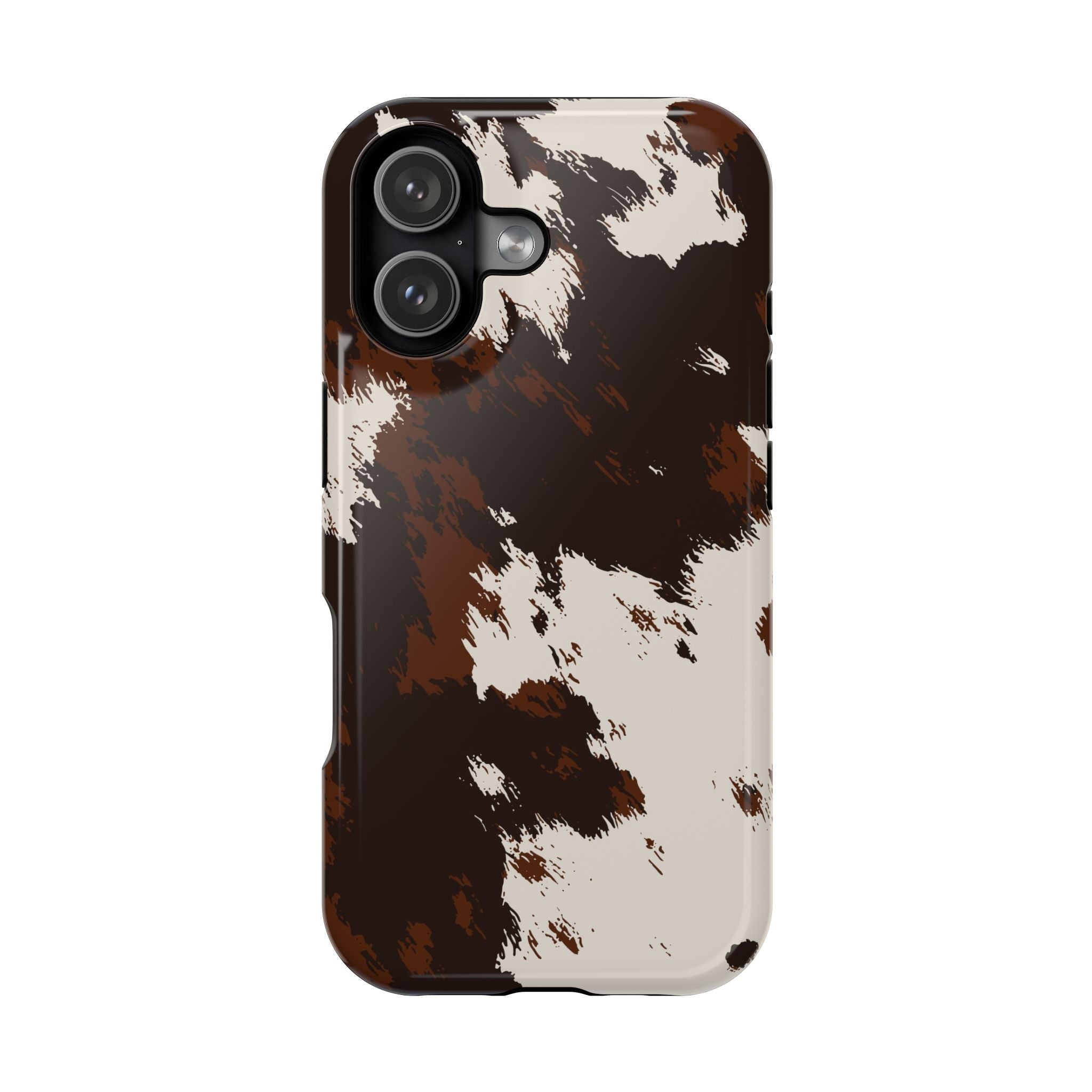 Cowhide Print Impact Phone Case — Brown & Cream Protective Cover