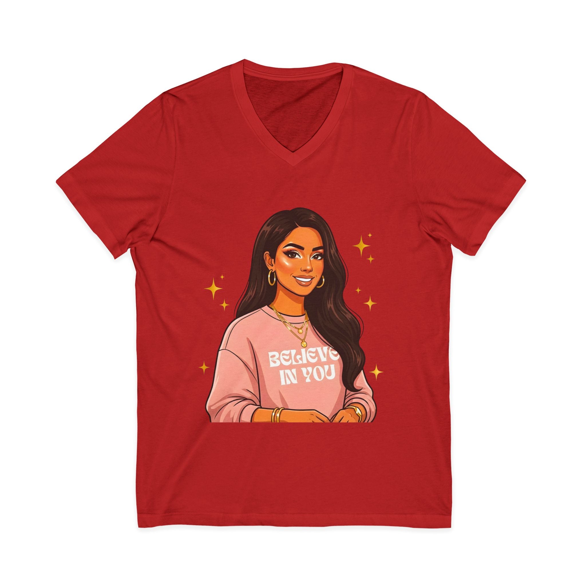 Believe In You V-Neck Tee — Inspirational Woman Graphic T‑Shirt